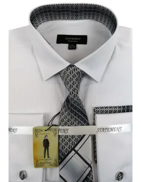 100% Cotton Dress Shirt With Matching Tie Hankie And Cufflink| SH-3000| WHITE/BLACK