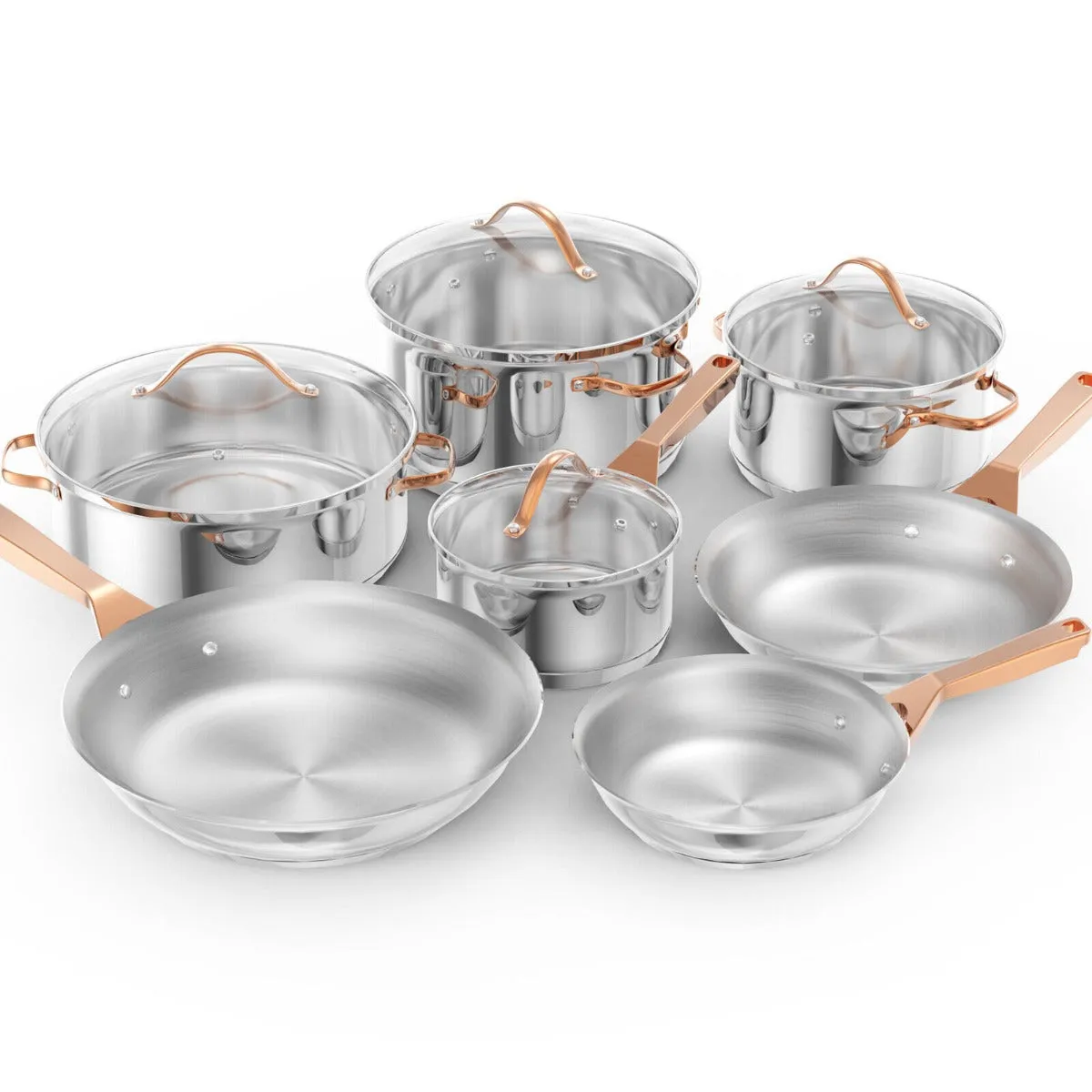 11 Pieces Stainless Steel Cookware Set with Glass Lid and Handles