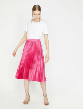 11801 Pink Pleated Skirt Midi Skirt