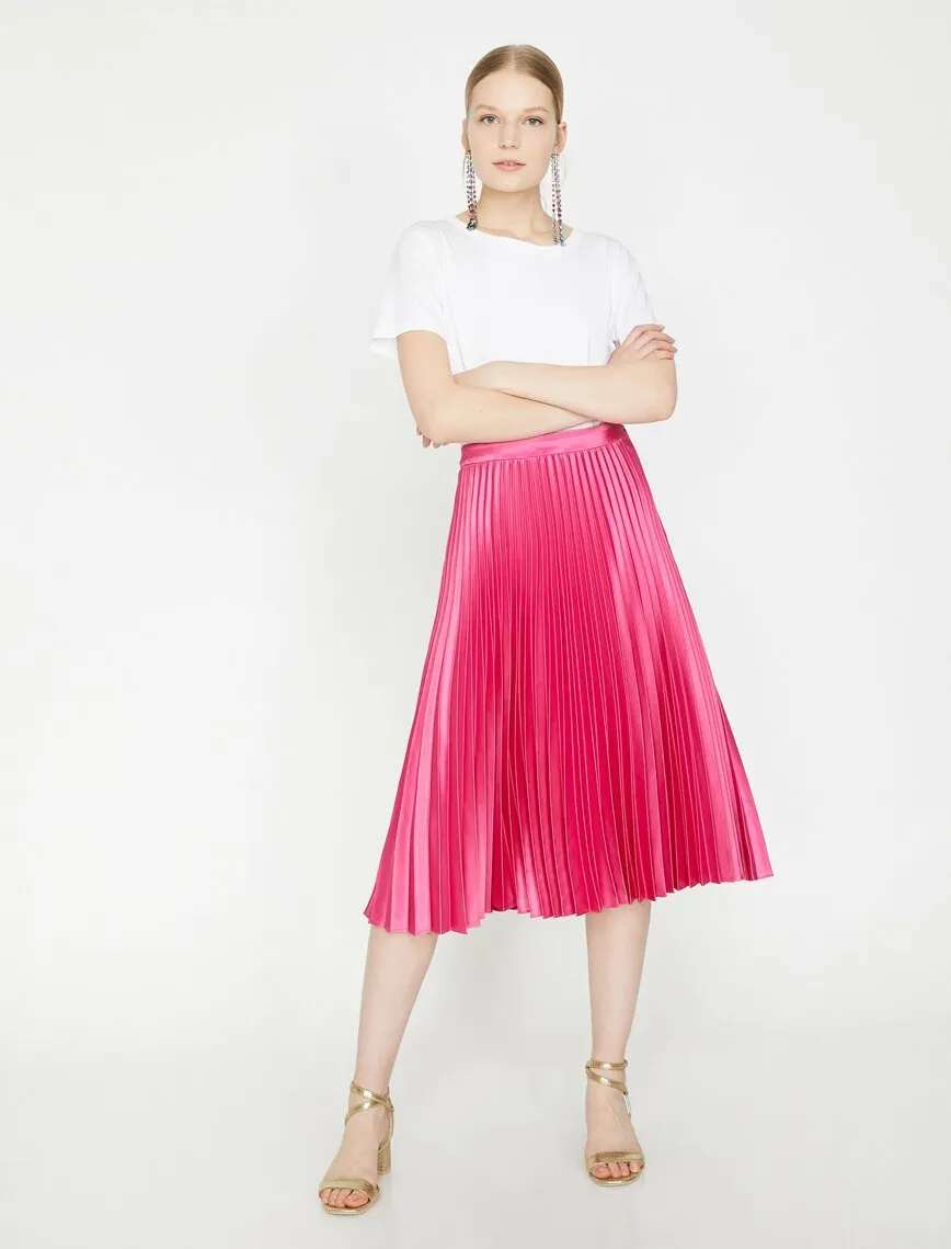 11801 Pink Pleated Skirt Midi Skirt