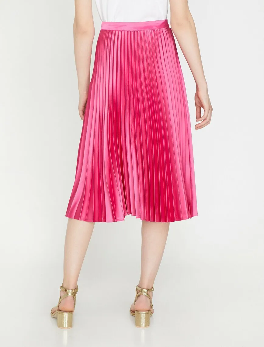 11801 Pink Pleated Skirt Midi Skirt