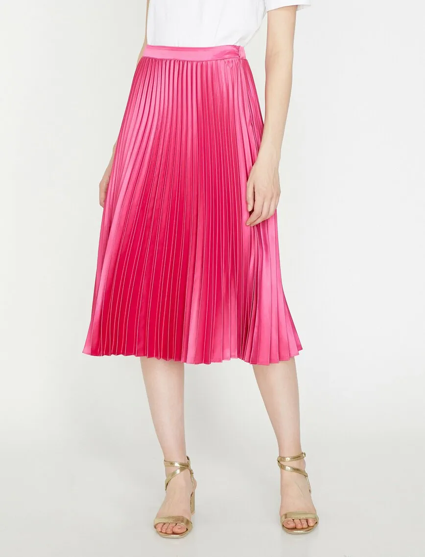 11801 Pink Pleated Skirt Midi Skirt