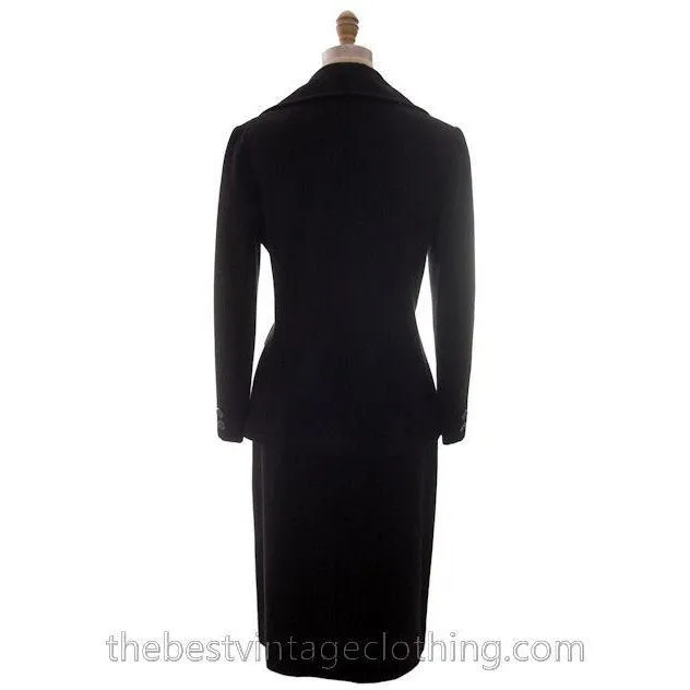 1970s Vintage Suit Womens Lynn Hayes Black Wool Cool Mod Lining Double Breasted S