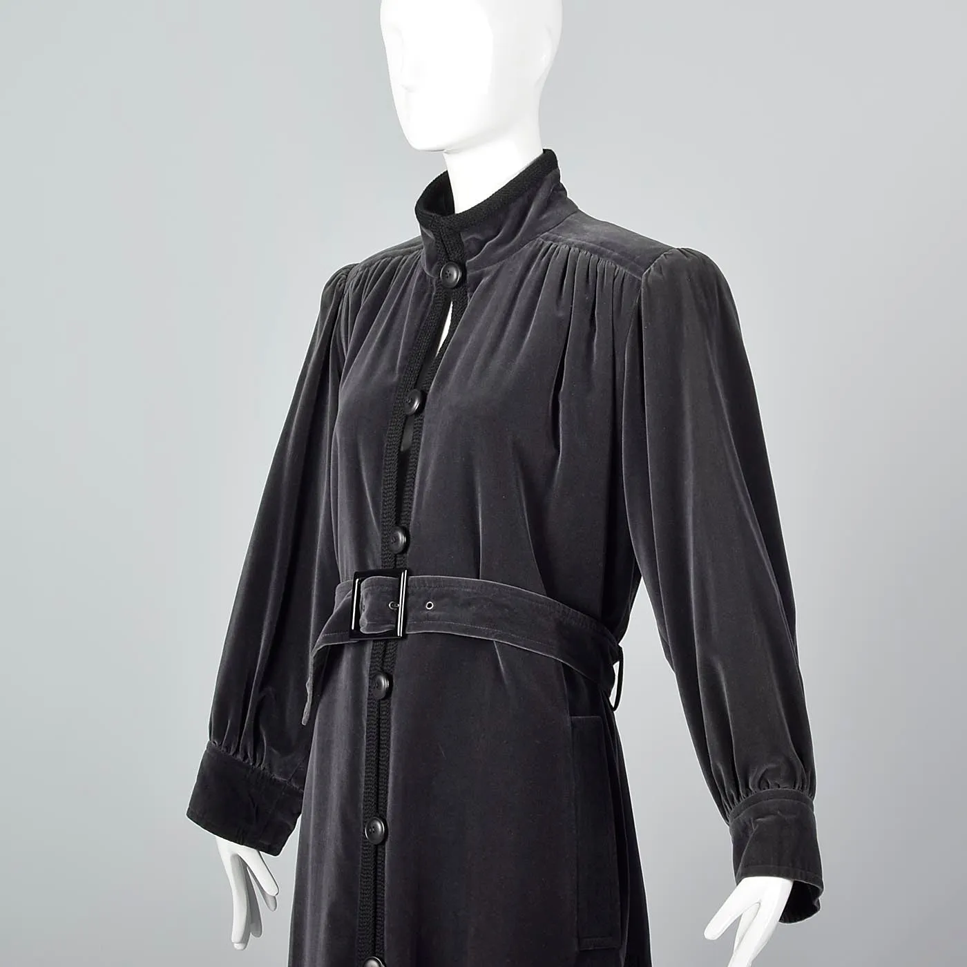 1976 Yves Saint Laurent Russian Collection Gray Velvet Trench Coat