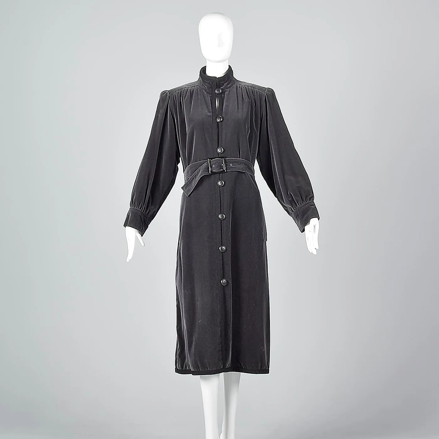 1976 Yves Saint Laurent Russian Collection Gray Velvet Trench Coat