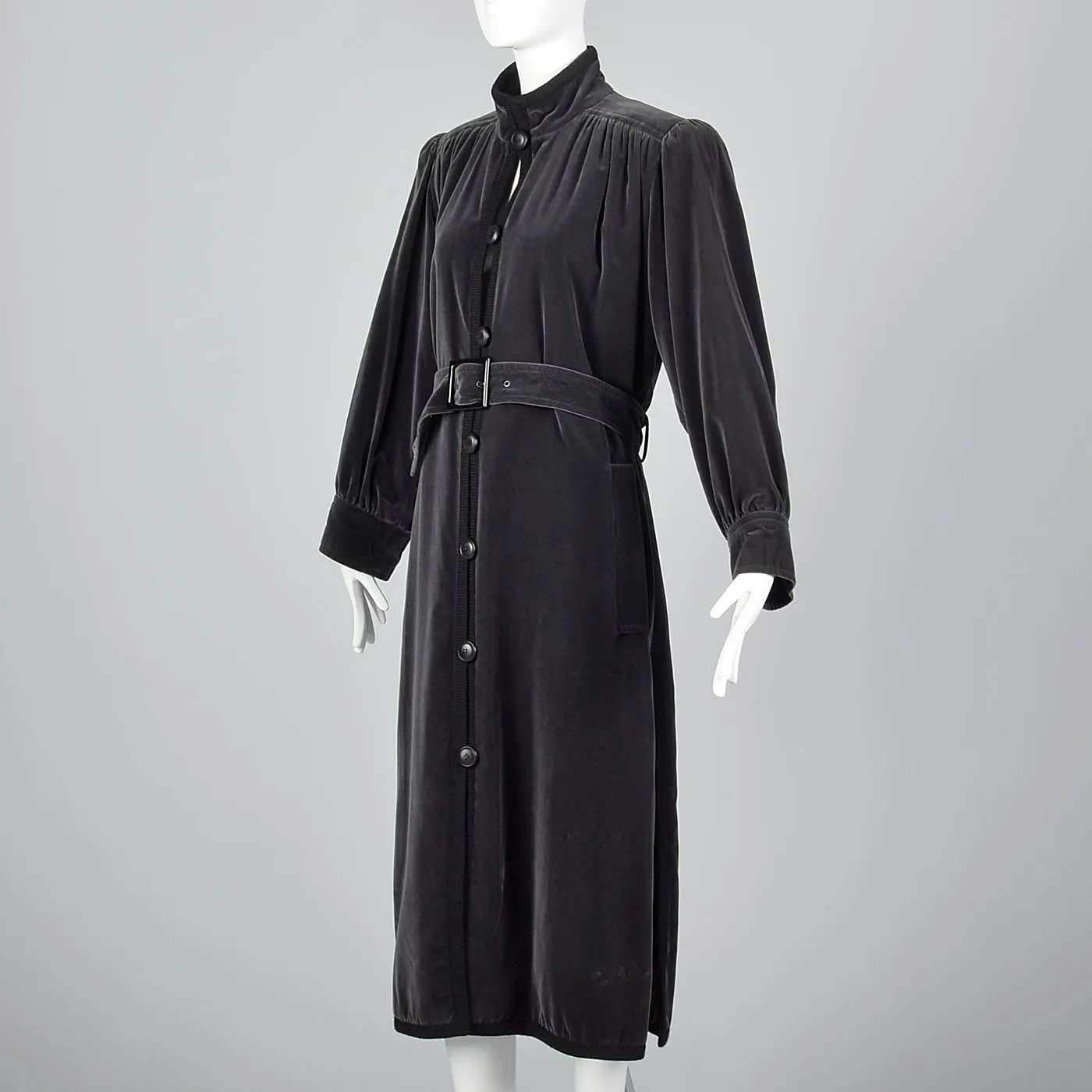 1976 Yves Saint Laurent Russian Collection Gray Velvet Trench Coat