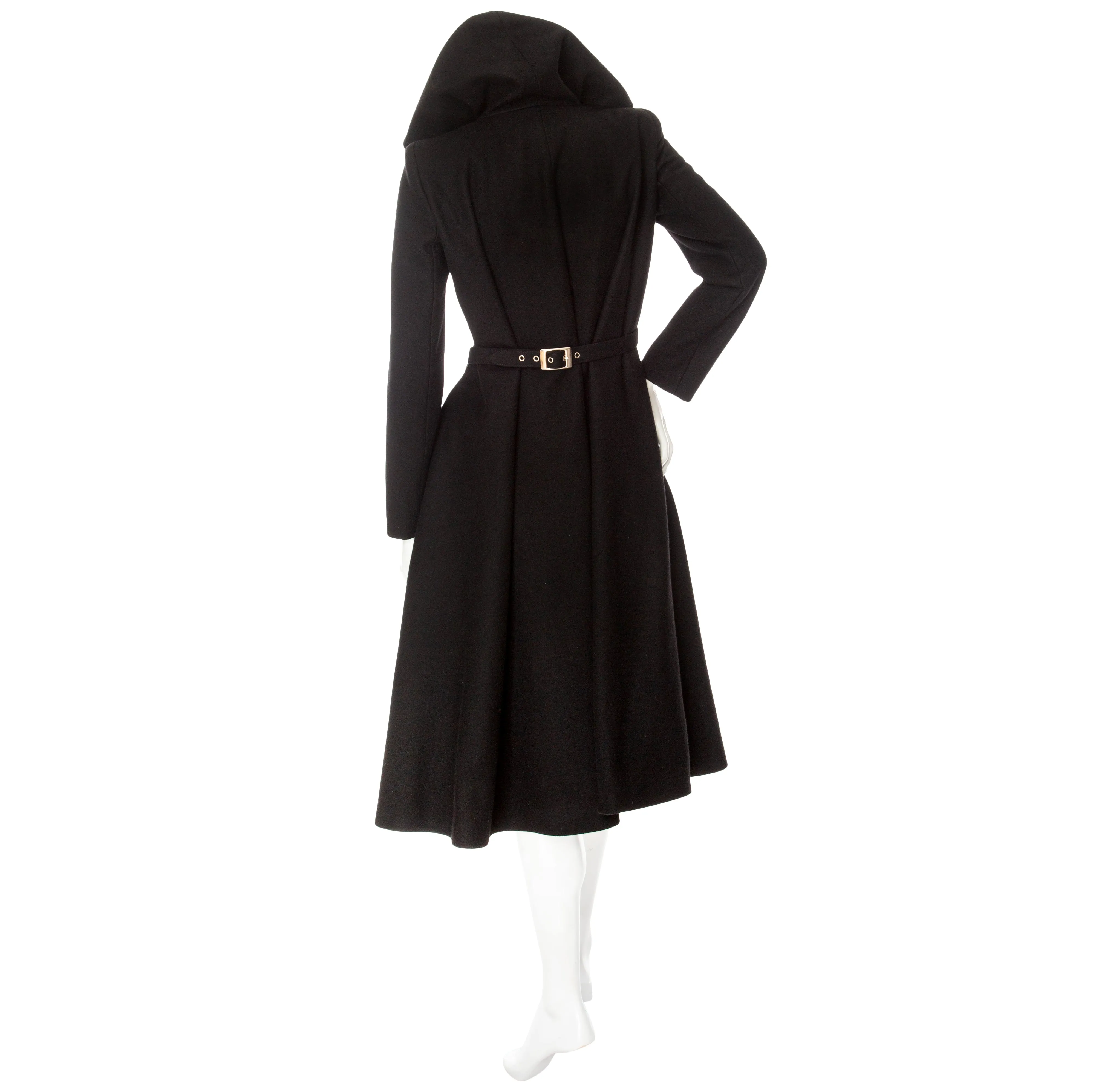 1998 Black Wool Hooded Cape Coat