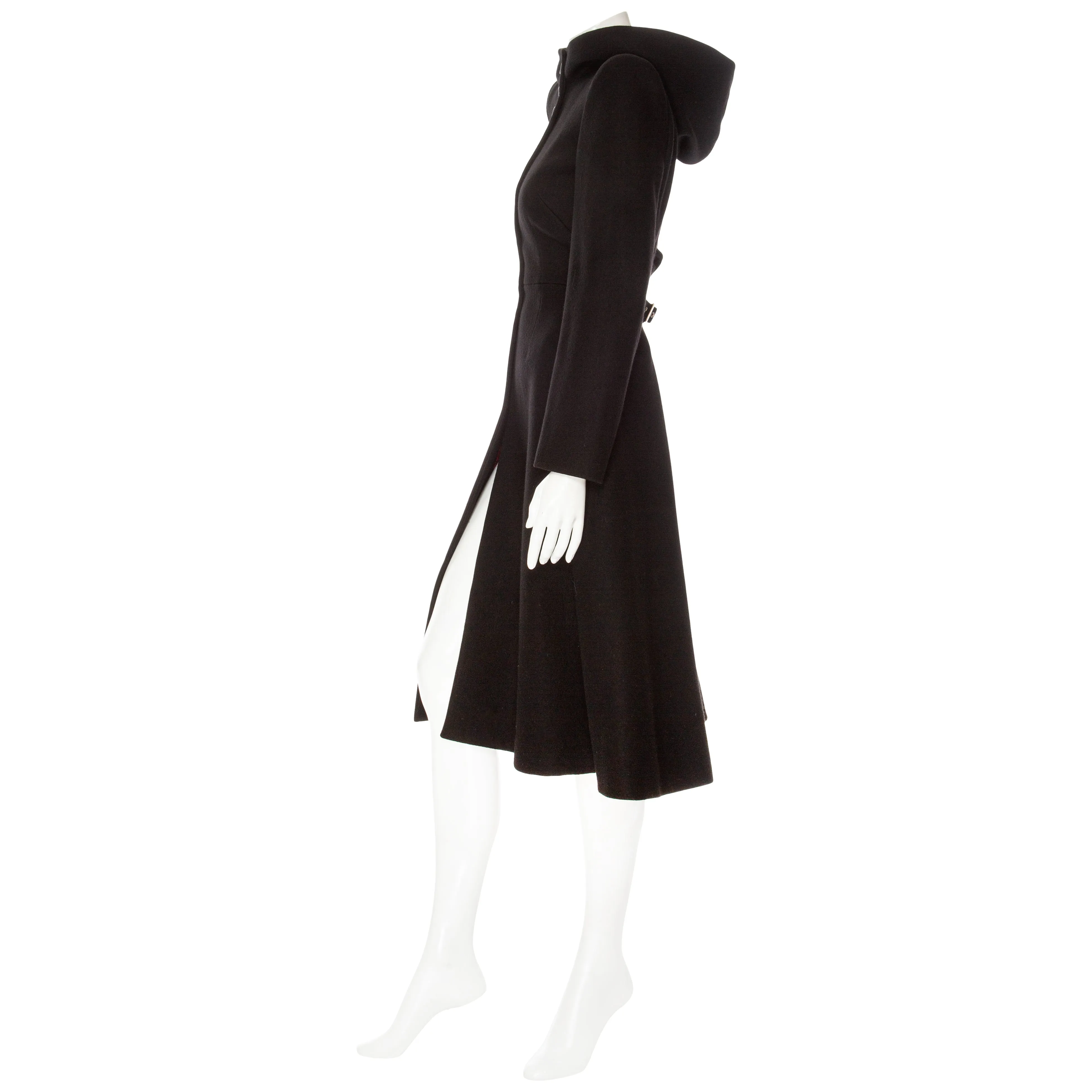 1998 Black Wool Hooded Cape Coat