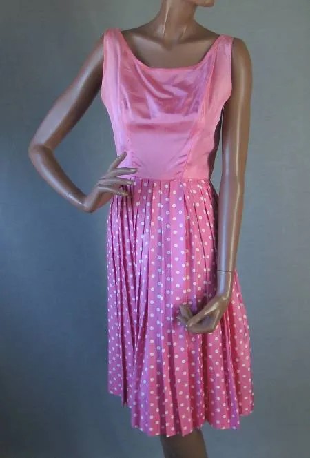 50s Polka Dot Dress Vintage Pink 60s Popover Top Suzy Perette Small to Extra Small VFG