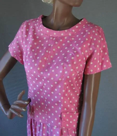 50s Polka Dot Dress Vintage Pink 60s Popover Top Suzy Perette Small to Extra Small VFG