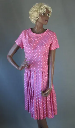 50s Polka Dot Dress Vintage Pink 60s Popover Top Suzy Perette Small to Extra Small VFG