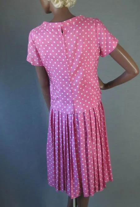 50s Polka Dot Dress Vintage Pink 60s Popover Top Suzy Perette Small to Extra Small VFG