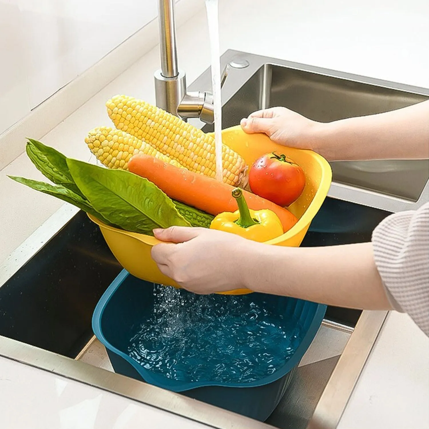 5228 Kitchen Bowl Plastic Washing Bowl and Strainer Drainer Basket For Home & Kitchen Use