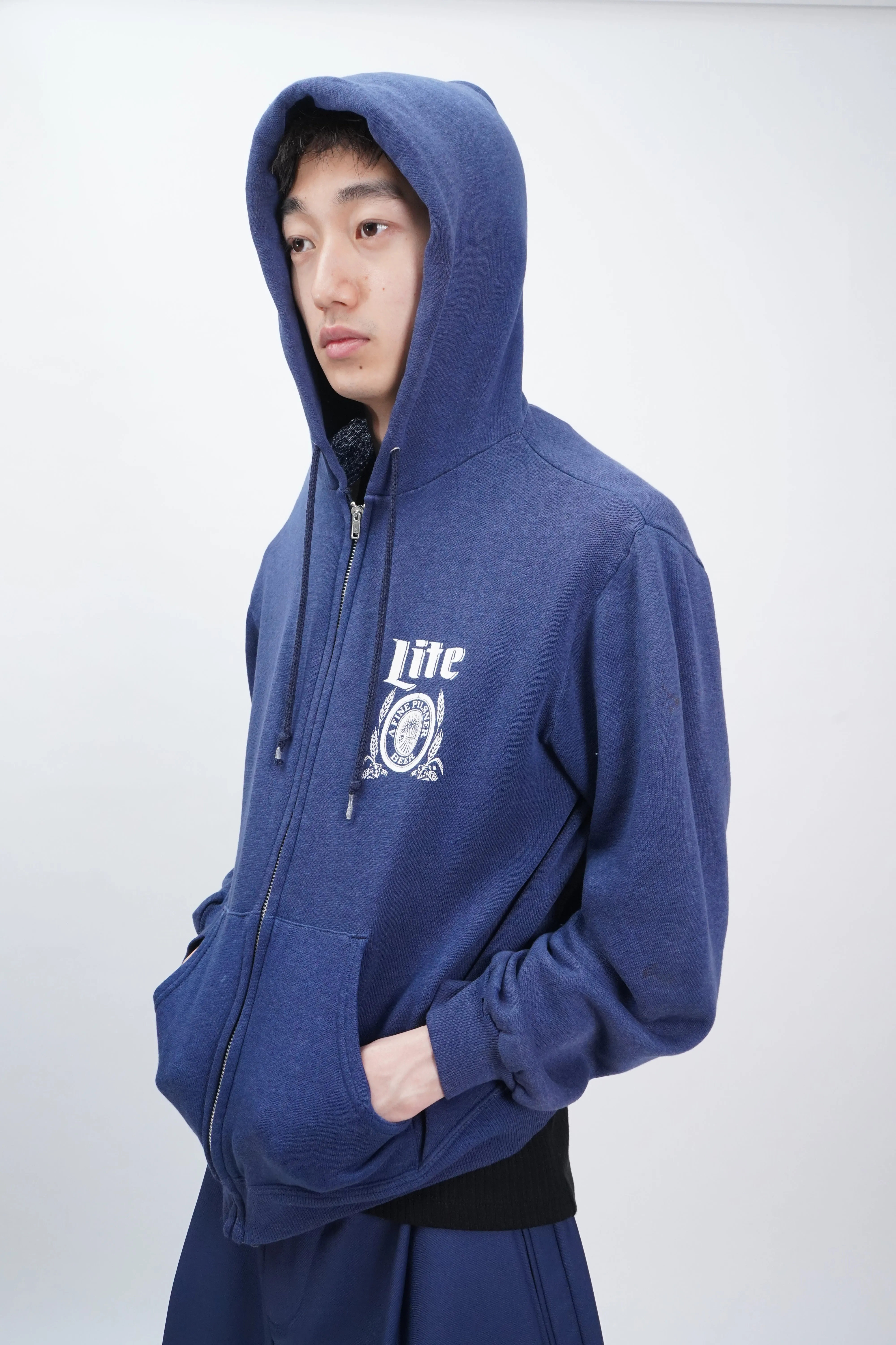 80's "LITE" -Logo Print Sweat Zip Parka-