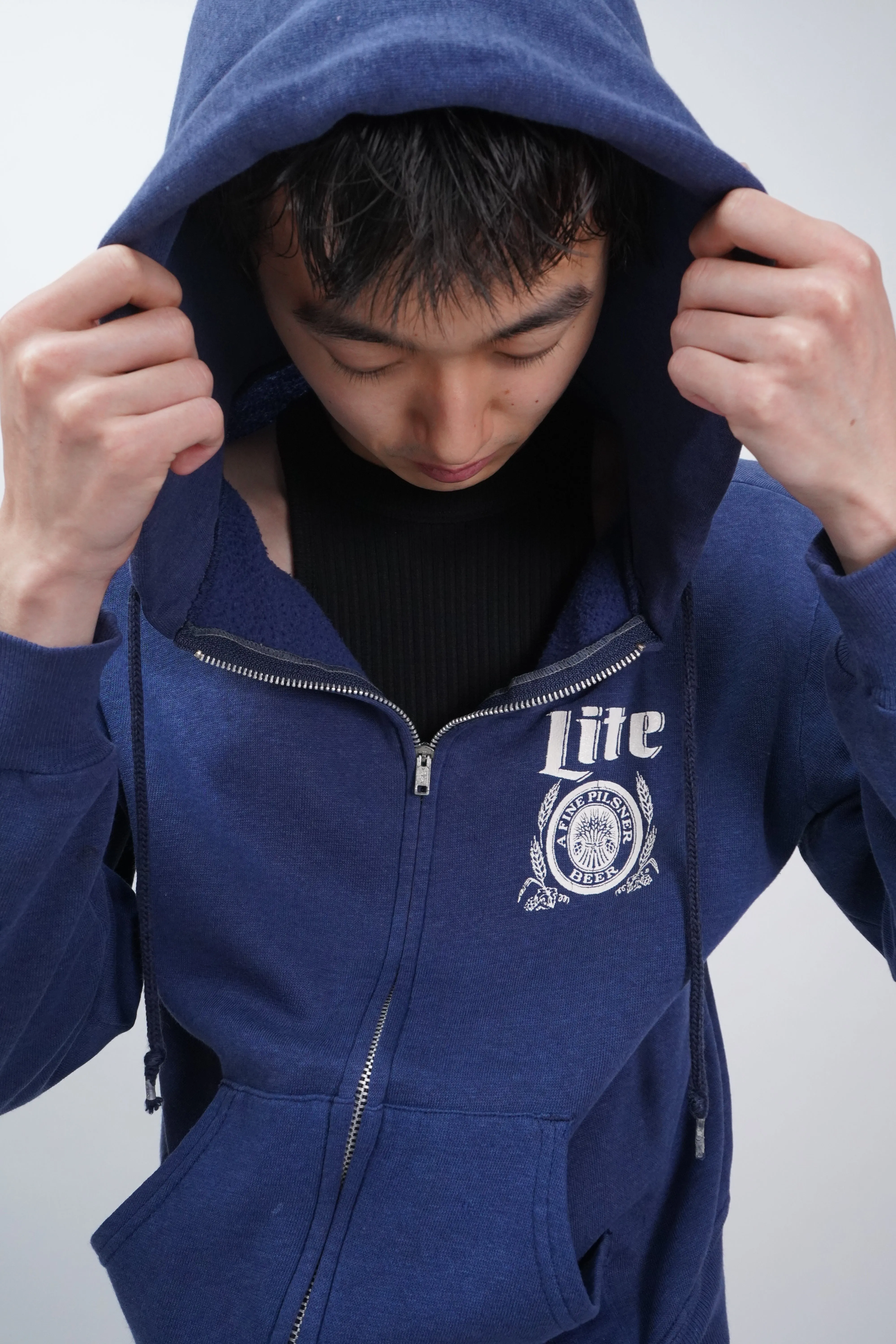 80's "LITE" -Logo Print Sweat Zip Parka-