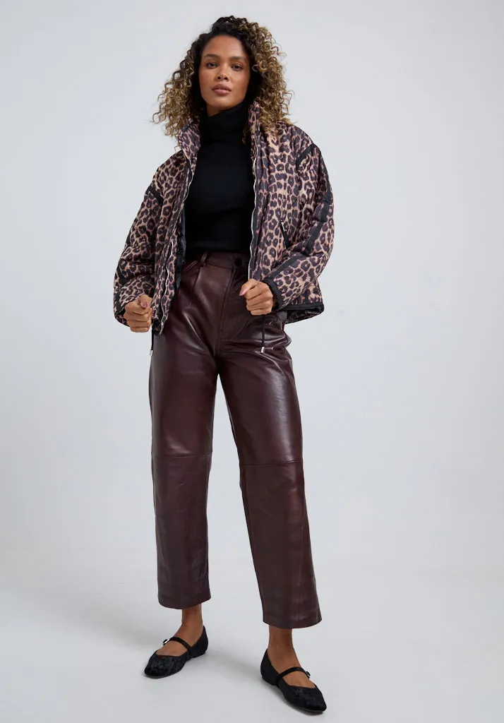 Amanda Quilted Leopard Print Jacket In Brown