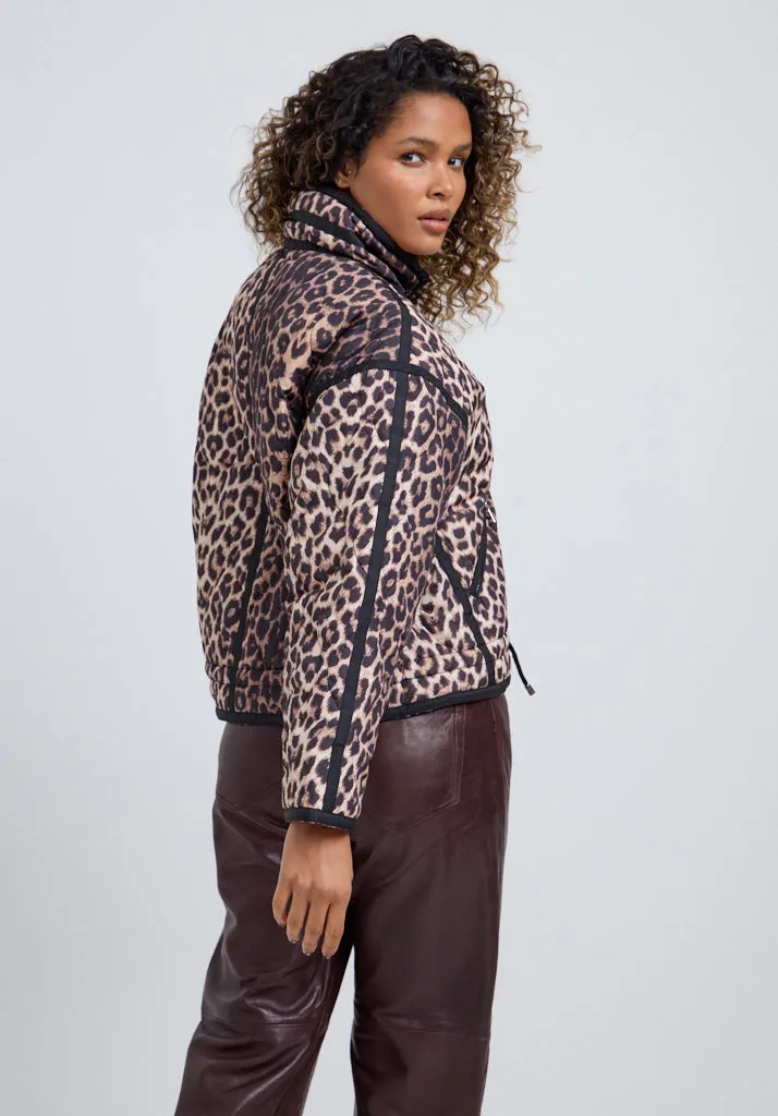 Amanda Quilted Leopard Print Jacket In Brown