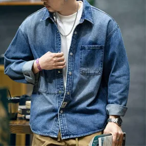 American Long-sleeved Denim Shirt P0761