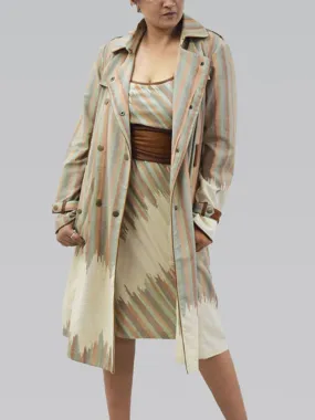 Andhra Ikat Trench Cream and Brown