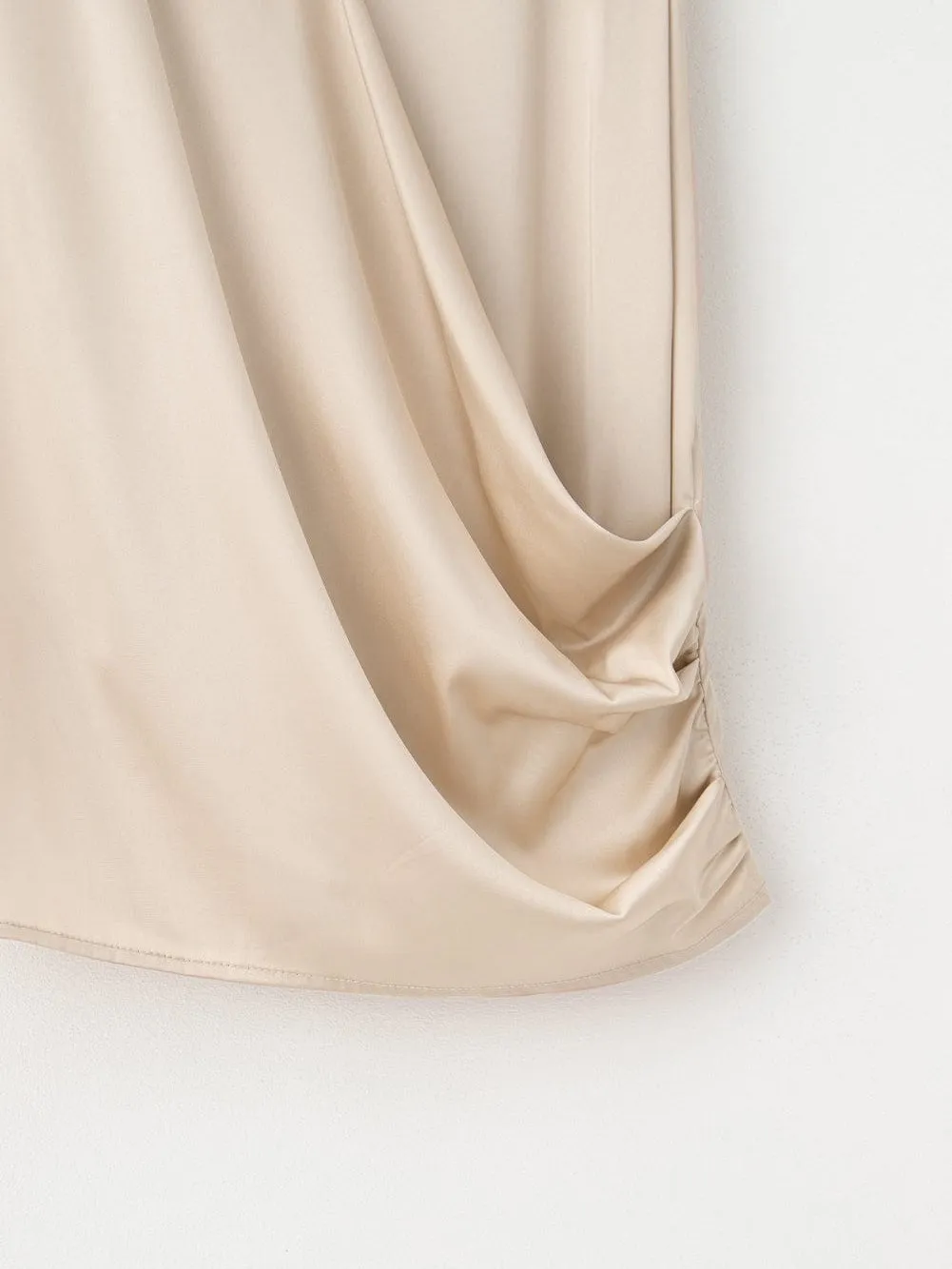 Apricot Pleated V Neck Satin Tank Top