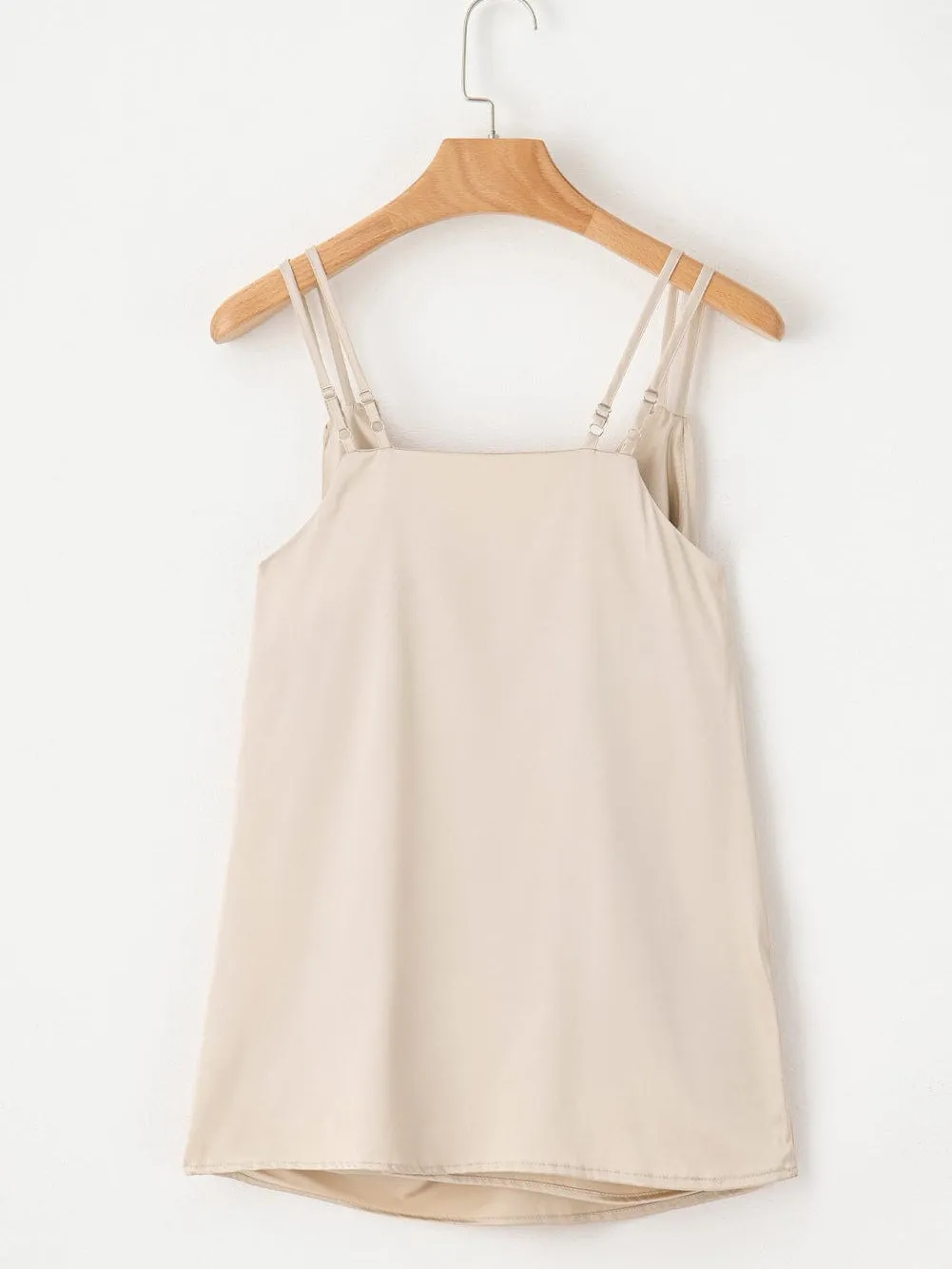 Apricot Pleated V Neck Satin Tank Top