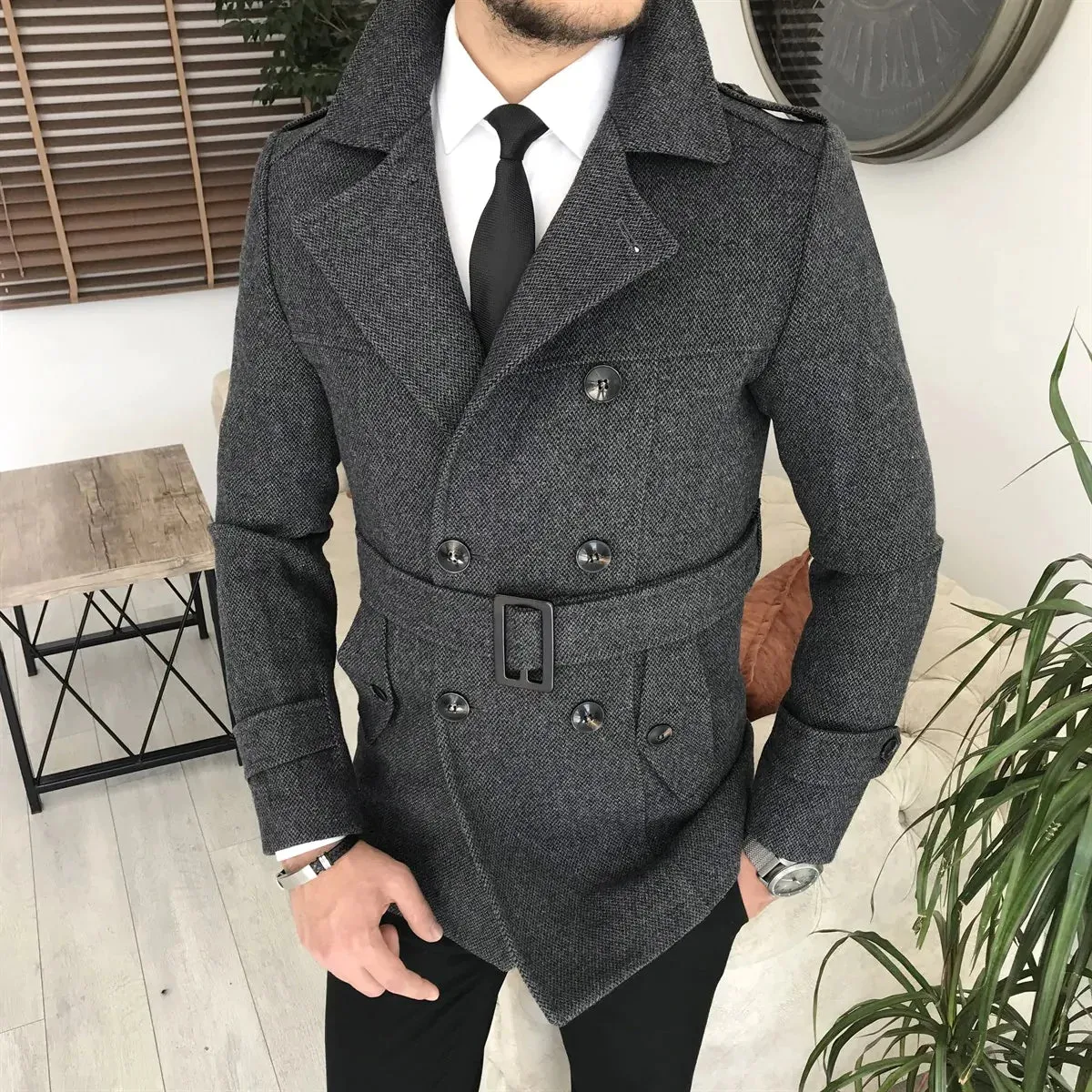 Arctic Anthracite Double Breasted Coat by ITALIAN VEGA®