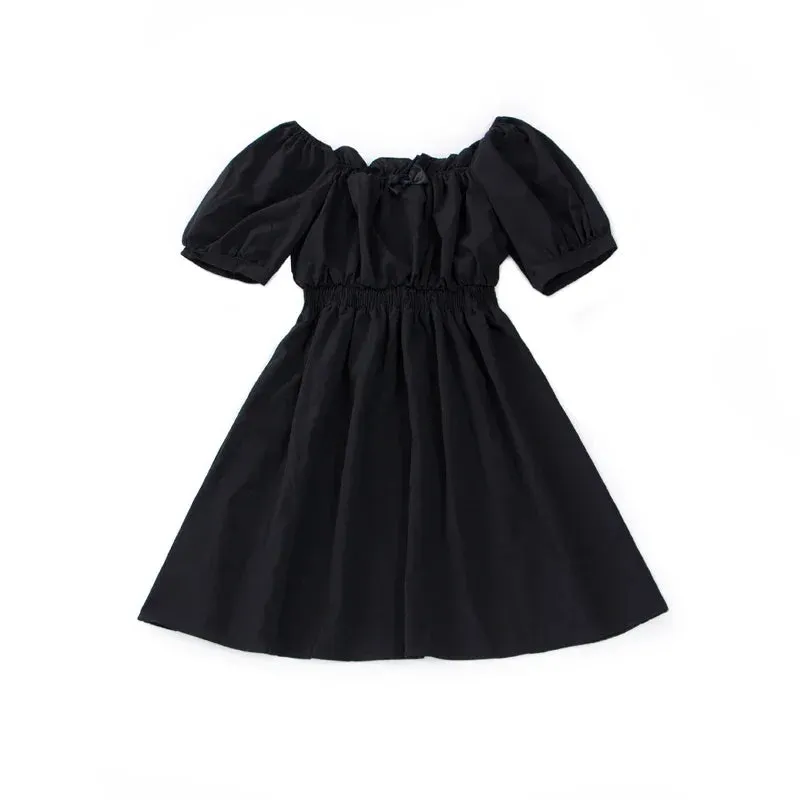 Balck Puff Sleeve Women Dresses Gothic Wrap Kawaii Cute Dress Goth Casual Sundress Dark Academia Clothes