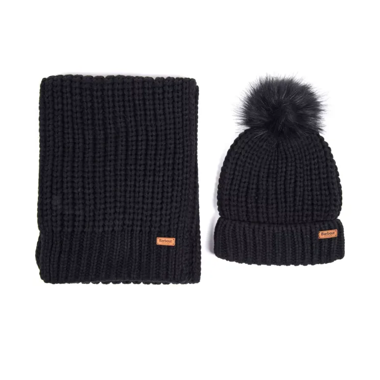 Barbour Saltburn Beanie & Scarf Gift Set LGS0023 Black