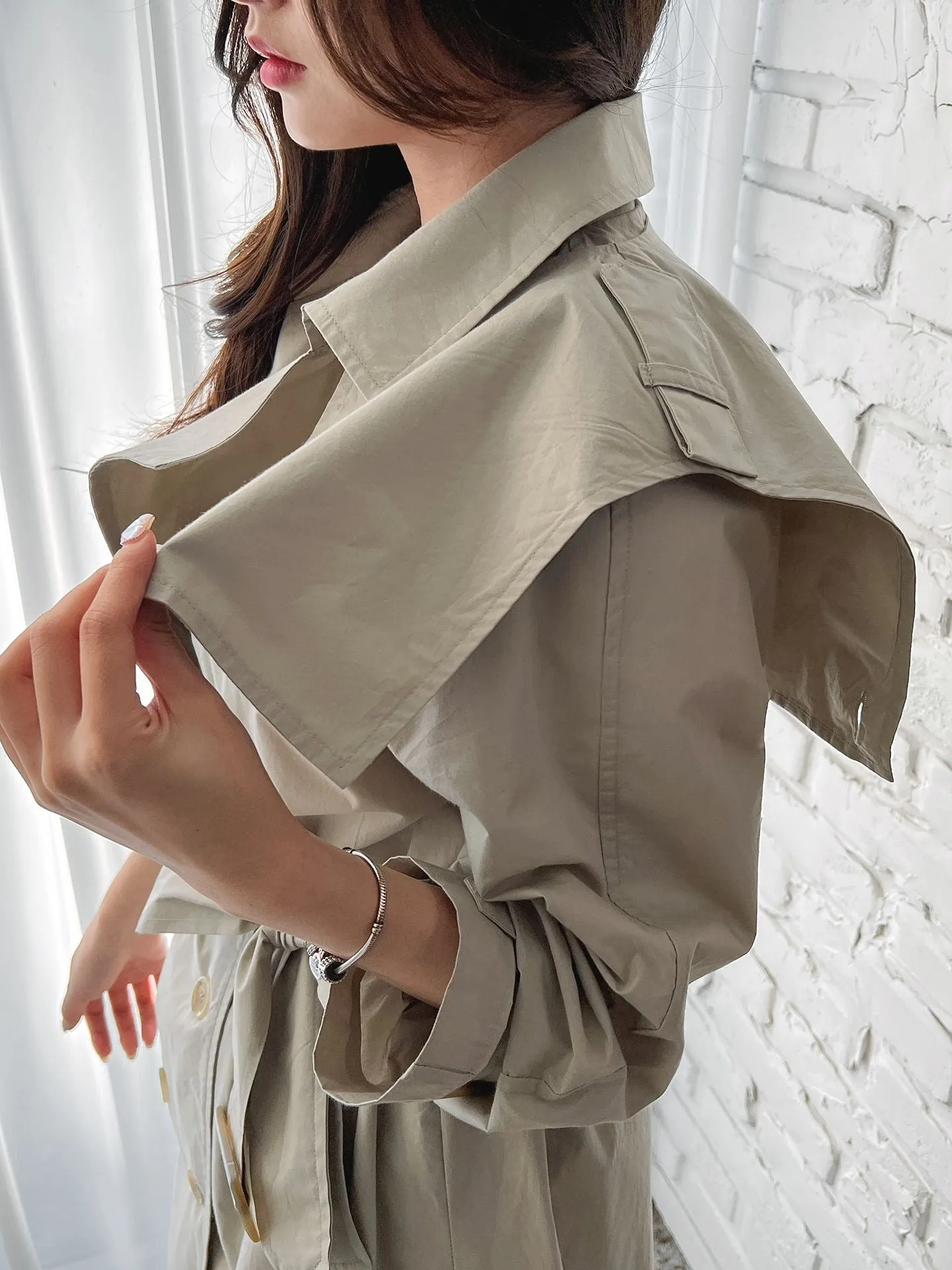 Barrel Detachable Shoulder Cotton Trench Coat