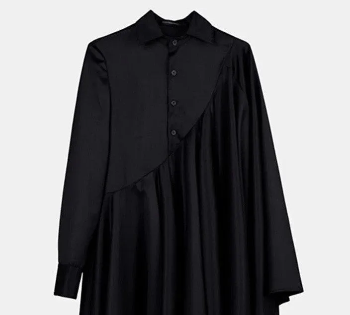 Bat Sleeve Loose Fit Cape-Style Blouse Shirt Asymmetrical pleated Skirt Dress Tunic