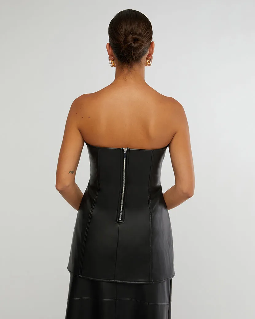 Black Vegan Leather Strapless Square Top