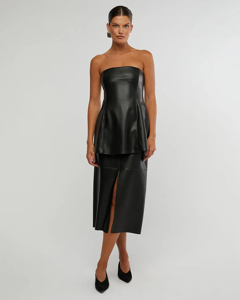 Black Vegan Leather Strapless Square Top