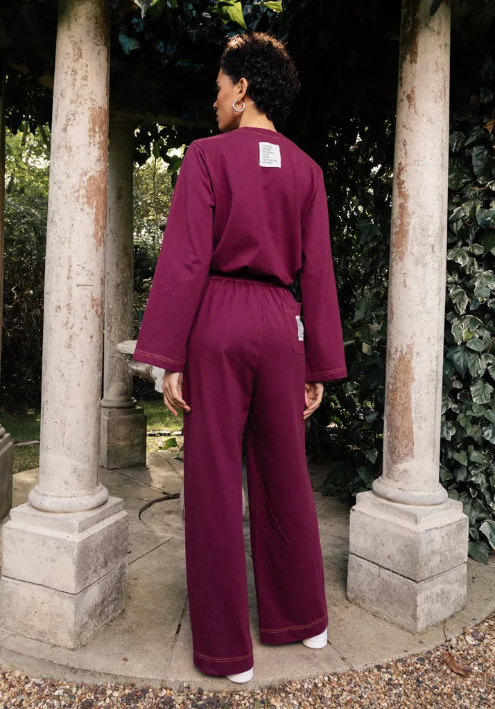 Bowie Wide Leg Trouser In Burgundy