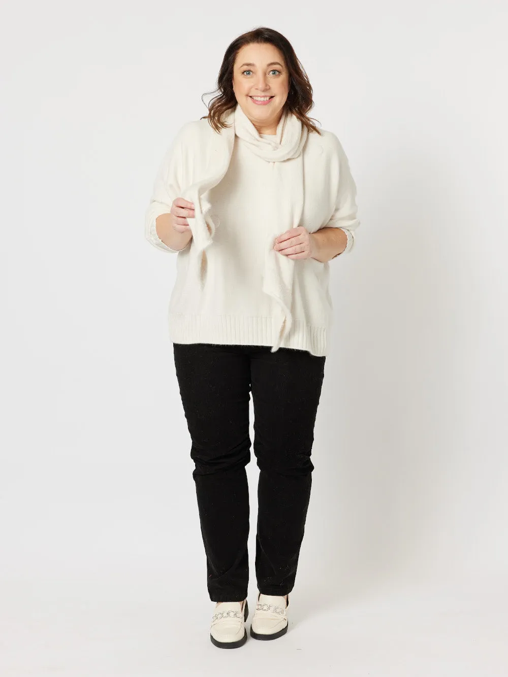 Brooke Spot Knit With Scarf - Natural