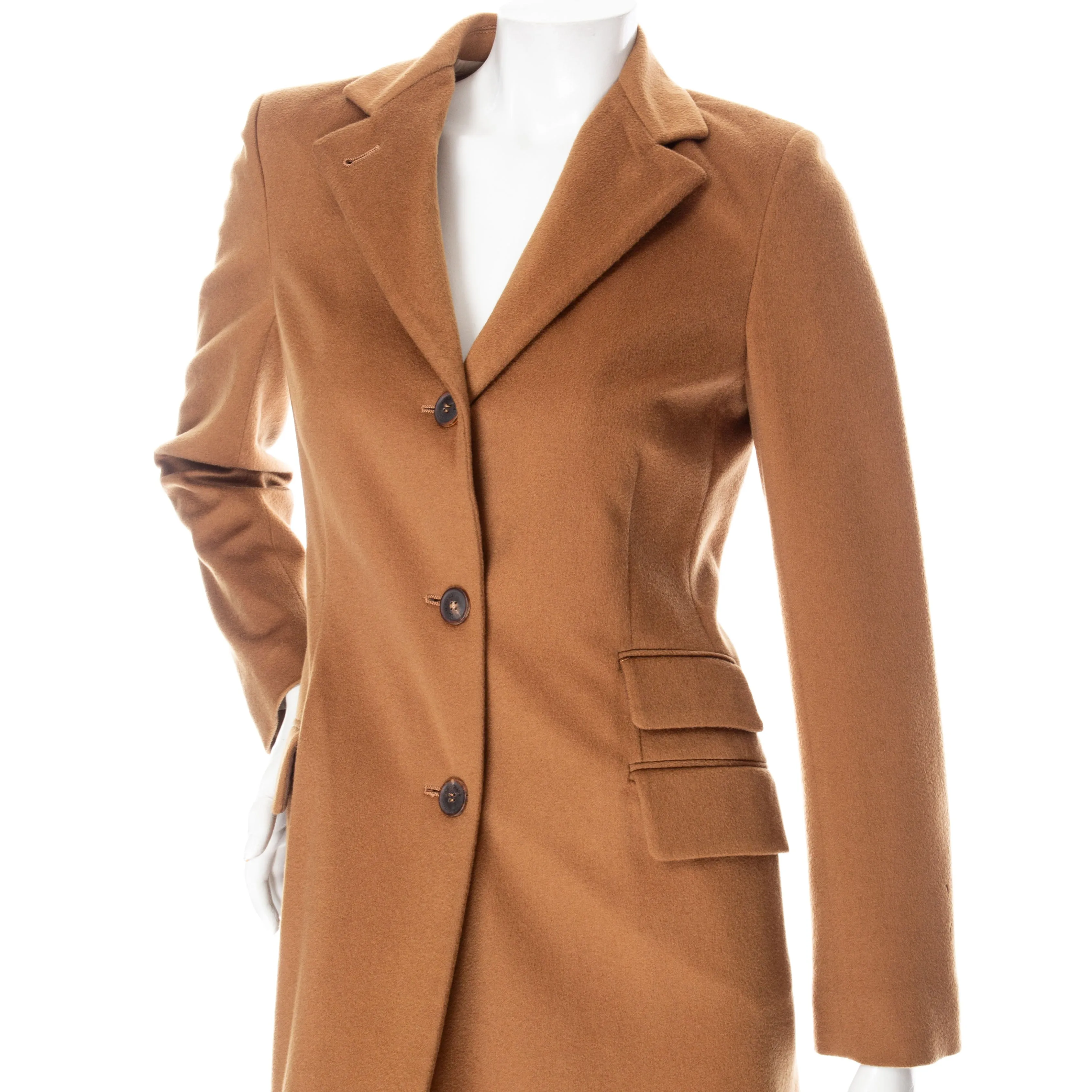 Brown Cashmere Notch Lapel Single-Breasted Coat