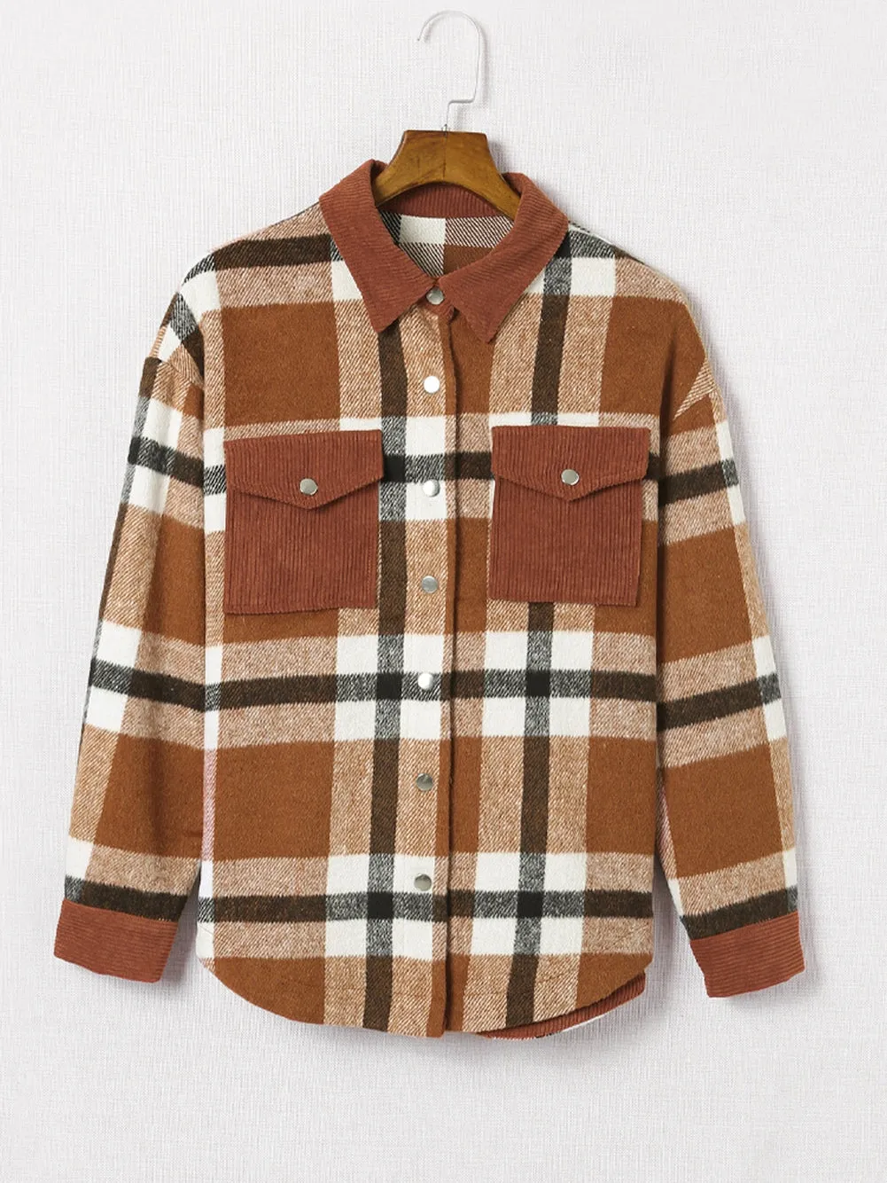 Brown Plaid Shacket with Pockets