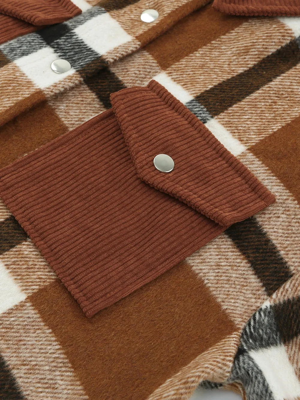 Brown Plaid Shacket with Pockets