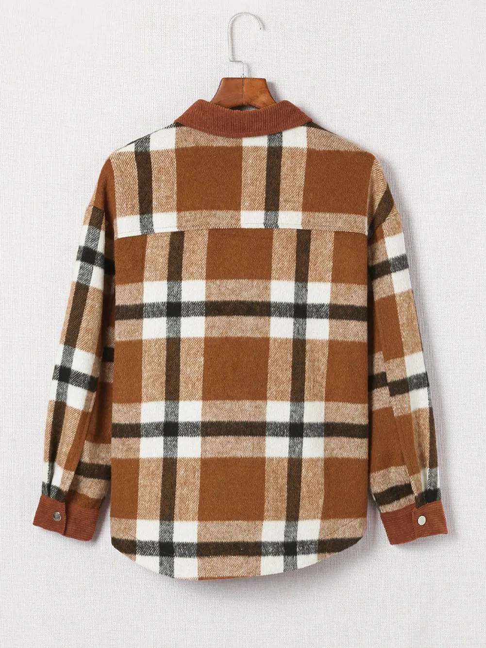 Brown Plaid Shacket with Pockets