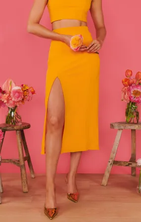 Cecilia Midi Skirt ~ Tangerine Stretch