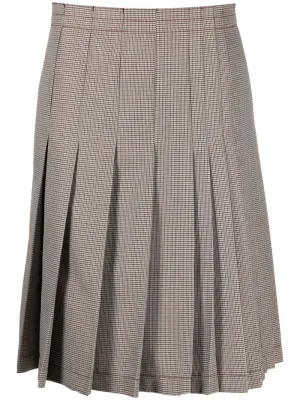 check-print pleated midi skirt