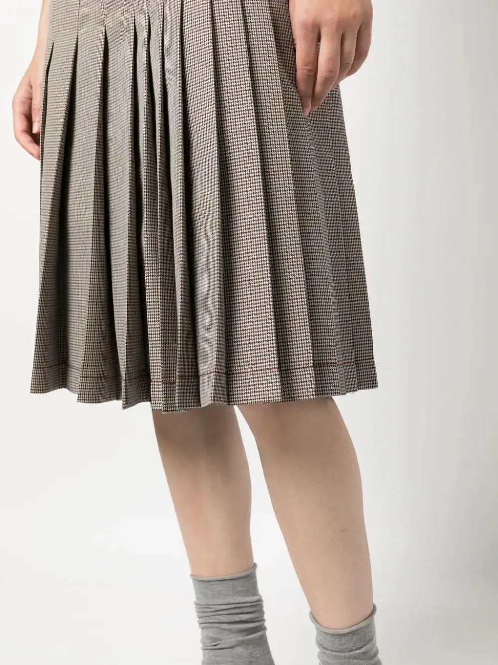 check-print pleated midi skirt