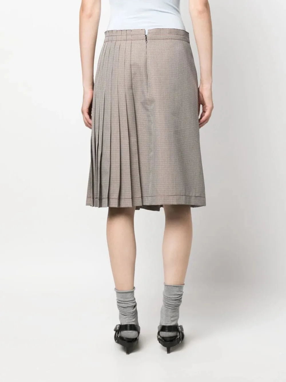 check-print pleated midi skirt