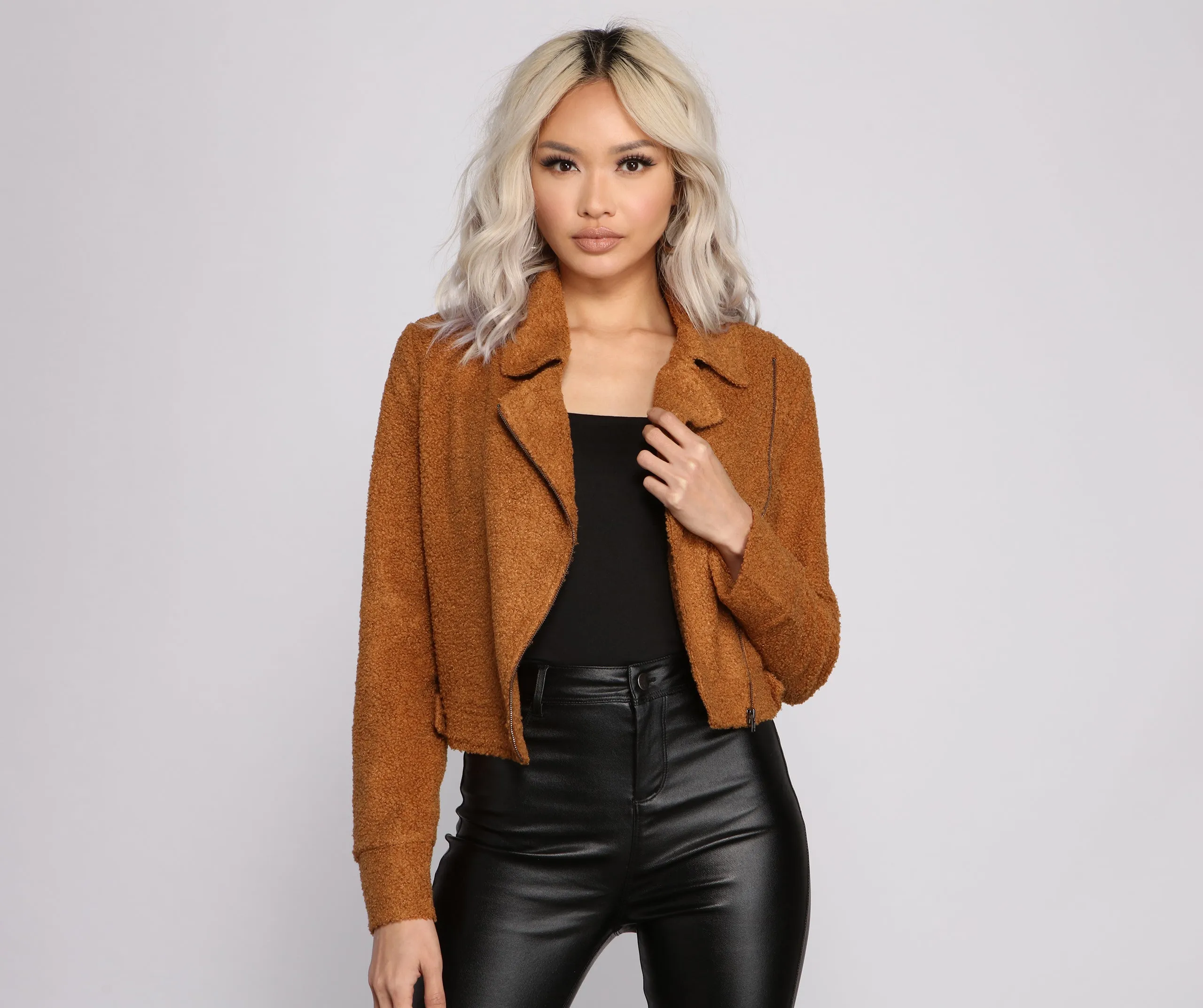 Chic Faux Fur Moto Style Jacket