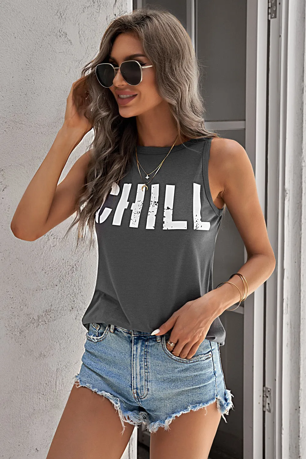 CHILL Graphic Tank Tops for Womens Summer Sleeveless Vest T Shirt