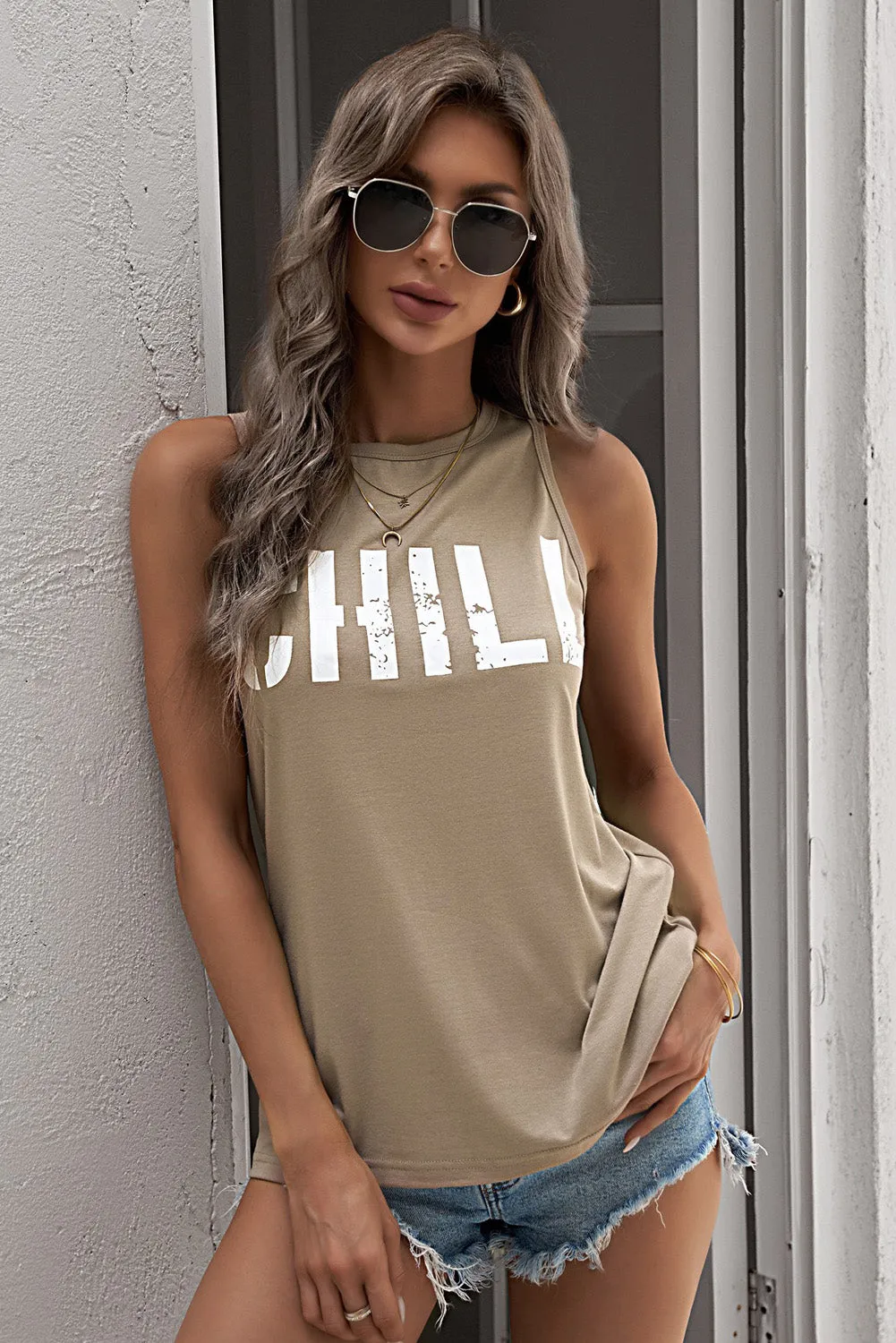 CHILL Graphic Tank Tops for Womens Summer Sleeveless Vest T Shirt