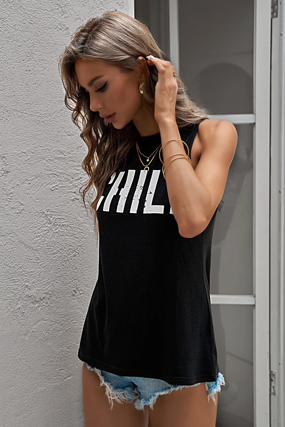 CHILL Graphic Tank Tops for Womens Summer Sleeveless Vest T Shirt