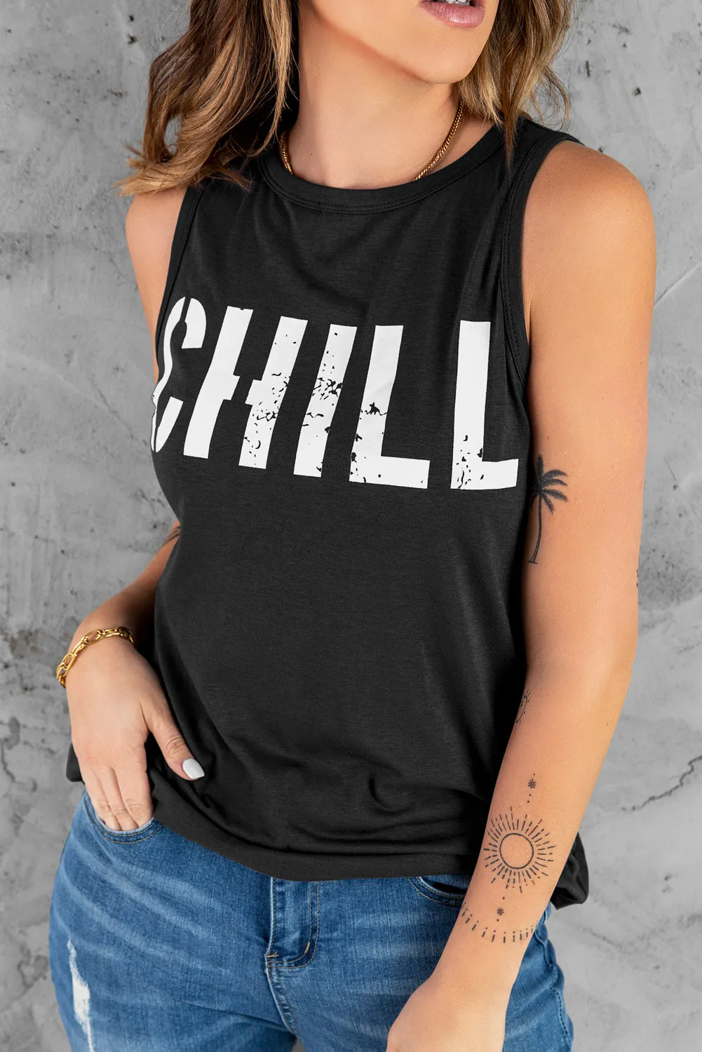 CHILL Graphic Tank Tops for Womens Summer Sleeveless Vest T Shirt