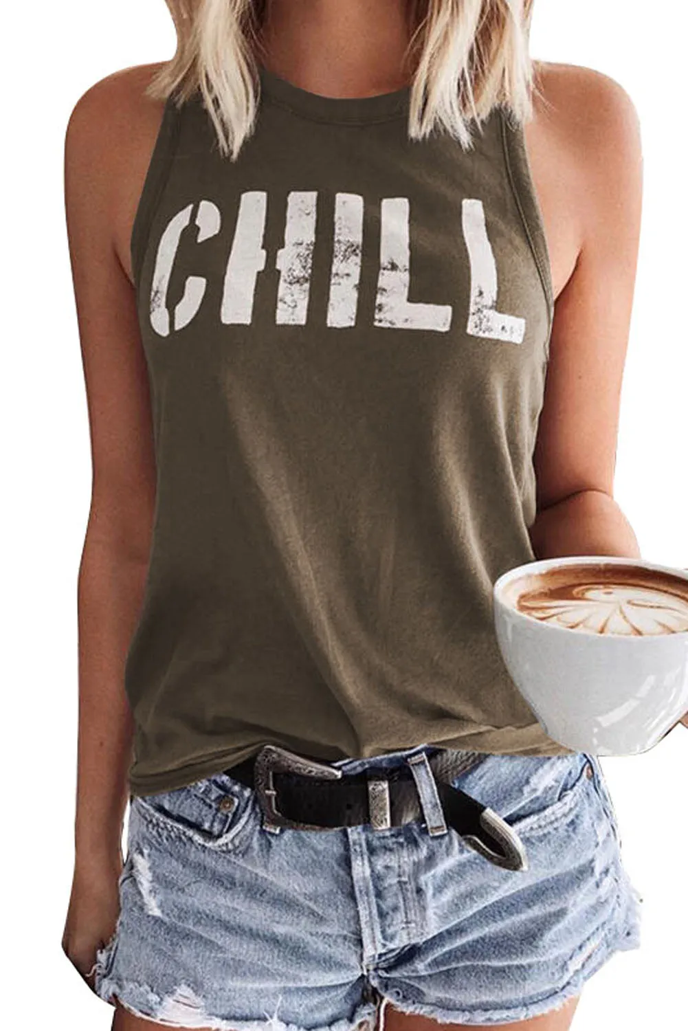 CHILL Graphic Tank Tops for Womens Summer Sleeveless Vest T Shirt