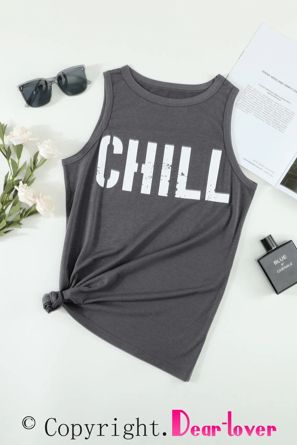 CHILL Graphic Tank Tops for Womens Summer Sleeveless Vest T Shirt