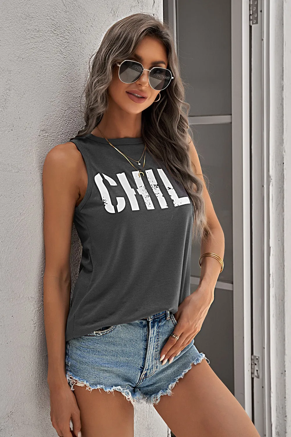 CHILL Graphic Tank Tops for Womens Summer Sleeveless Vest T Shirt